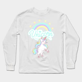 Beautiful Unicorn, Rainbow, and Stars Long Sleeve T-Shirt